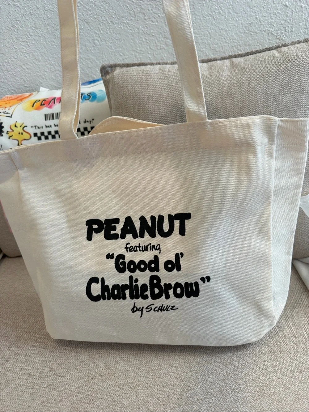 Peanuts Snoopy & Woodstock Kids Canvas Tote Bag - Cream